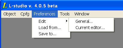 Preferences menu