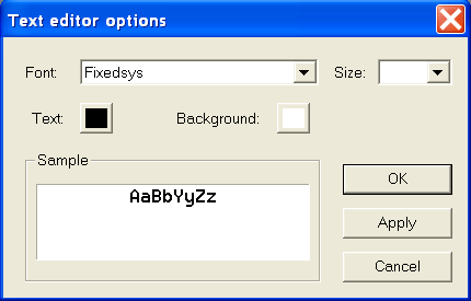 Text editor options dialog box